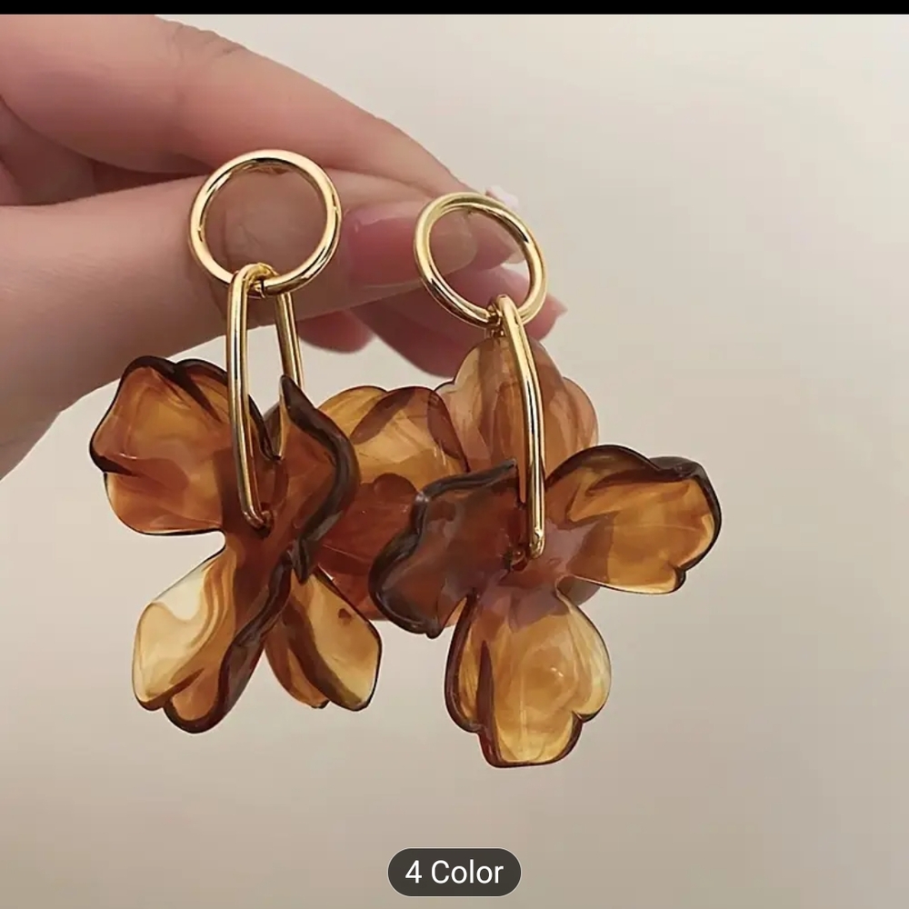 Gold and Brown Floral Earrings